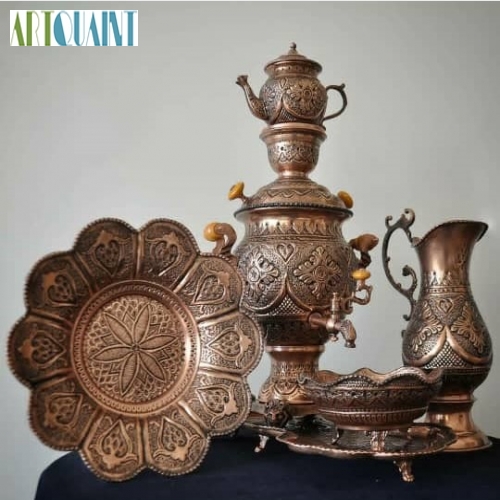خرید، قیمت و مشخصات سرویس سماور قلمزنی برنجی 3.5 لیتری با قلمزنی اعلاء طرح اسلیمی | هنرظریف
