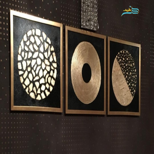 خرید، قیمت و مشخصات تابلو نقاشی سه لت دکوراتیو، جنس اکریلیک و ورق طلا، برجسته شده با تکسچر | هنرظریف