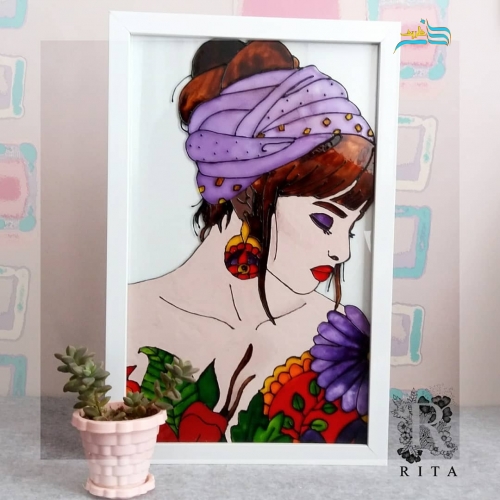 خرید، قیمت و مشخصات تابلوی نقاشی چهره ویترای دورگیر دست ساز ریتا، رنگ ثابت و هدیه ای خاص | هنرظریف