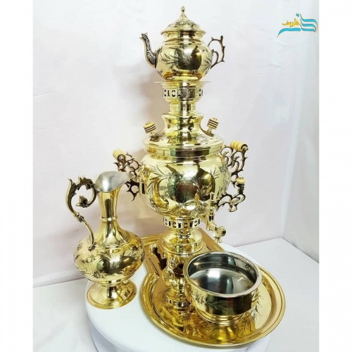 خرید، قیمت و مشخصات سرویس 5 تکه سماور برنجی زغالی 6 لیتری، داخل قلع کاری شده، کیفیت درجه 1، زیر قیمت بازار | هنرظریف