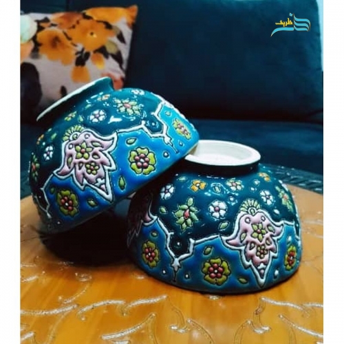 خرید، قیمت و مشخصات ترشی خوری میناکاری لعاب برجسته با رنگ طبیعی کوره ای ثابت قابل استفاده | هنرظریف