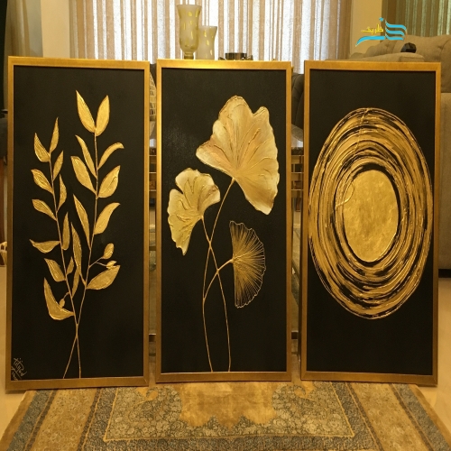 خرید، قیمت و مشخصات تابلو سه تکه ژینکو ورق طلا قابل جابجایی با ورق نقره به دلخواه مشتری، بدون قاب | هنرظریف