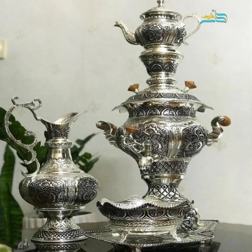 خرید، قیمت و مشخصات سرویس سماور زغالی (برقی) ٣.٥ لیتری آبکاری نقره - هنرظریف