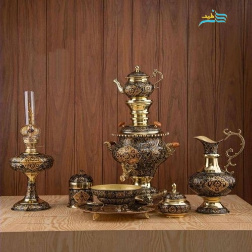 خرید، قیمت و مشخصات سرویس سماور برنجی زغالی اعیانی و پرکار برنجی 6 لیتری با نقاشی دست - هنرظریف