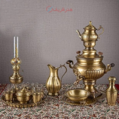 مشخصات، خرید و قیمت ست کامل سماور برنجی 6 لیتری به همراه سرویس چایخوری - هنرظریف