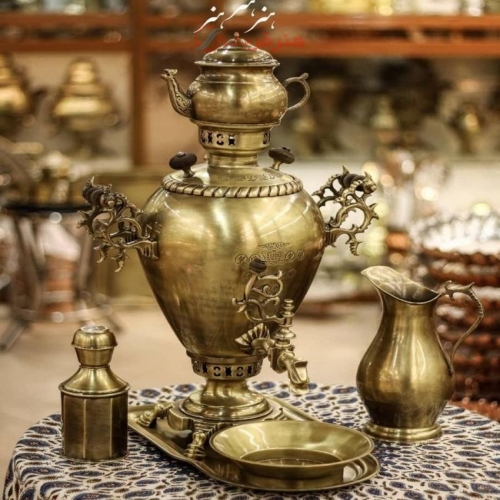 خرید و قیمت سرویس سماور ذغالی برنجی 4 لیتری آنتیک شده با پوشش نانو - هنرظریف