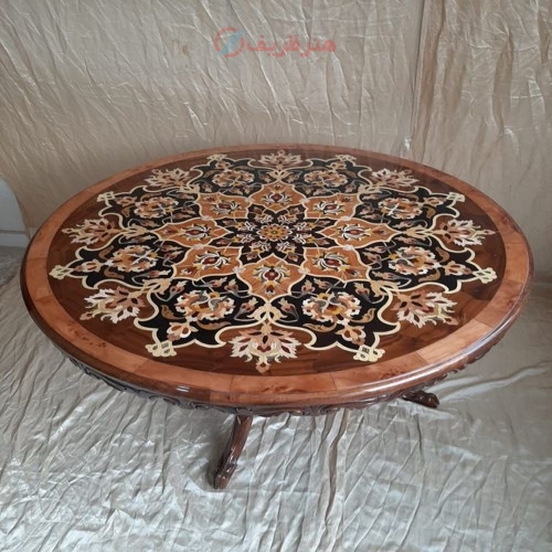 میز معرق کاری + خرید و قیمت میز غذا خوری معرق کاری ارتفاع 80 و قطر 110 سانتی - هنرظریف