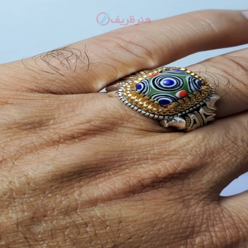 قیمت و خرید - انگشتر مردانه با مهره باستانی ساسانی و رکاب طلا نقره - هنرظریف