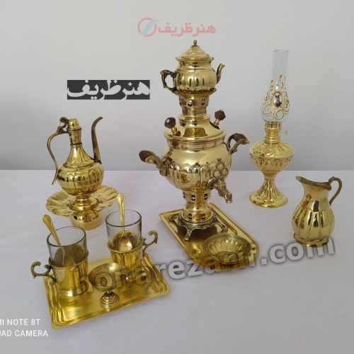 خرید و قیمت - سرویس سماور 1 لیتری برنجی زغالی طلایی - هنرظریف