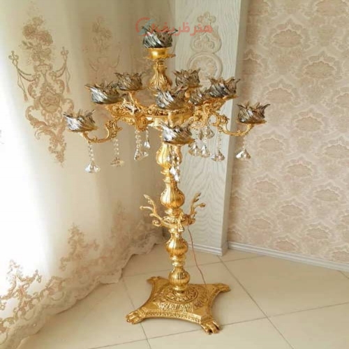 خرید و قیمت آباژور شاخه کوچک دوگل با 4 شاخه و 9 روشنایی به ارتفاع 170 سانت - هنرظریف