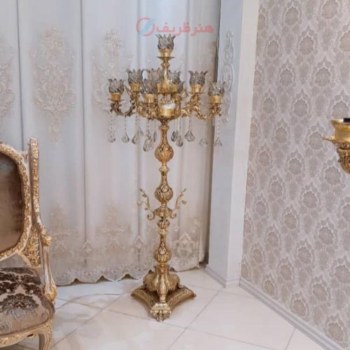 خرید آنلاین و مشخصات آباژور شاخه کوچک آرامیس با 4 شاخه و 9 روشنایی به ارتفاع 170 سانت، آبکاری برنز - هنرظریف