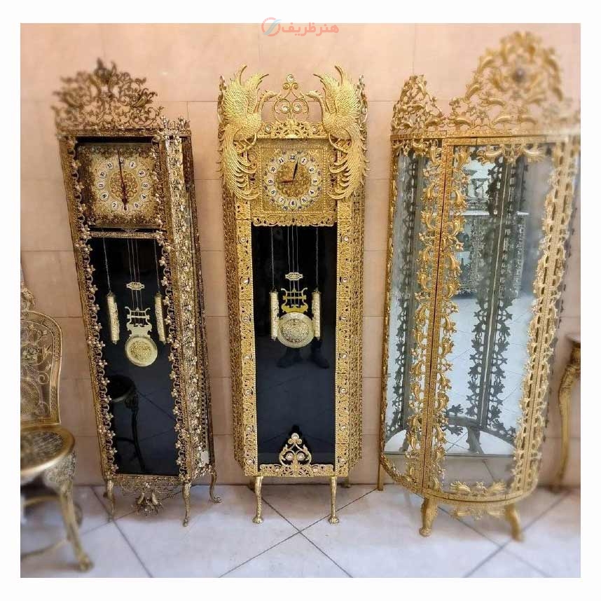 خرید، قیمت و مشخصات بوفه ساعت دار آلومینیومی، کارشده با ورق ضخیم، طرح طاووس، با کیفیت بالا و ظرافت خاص | هنرظریف