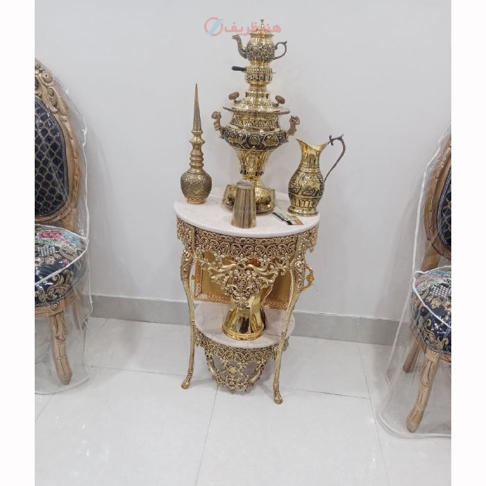 خرید، قیمت و مشخصات میز خاطره قطر 50 با دوتاج، جنس آلیاژ آلومینیوم، آبکاری برنز، زیر قیمت بازار - هنرظریف
