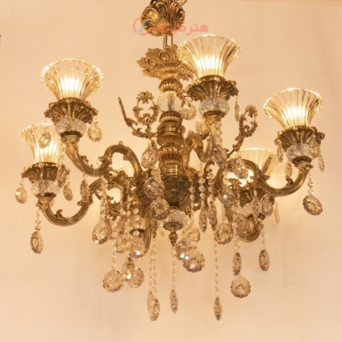 خرید، قیمت و مشخصات لوستر 6 شعله مدل کلاسیک بدنه مقاوم و ضمانت رنگ و کیفیت محصول - هنرظریف