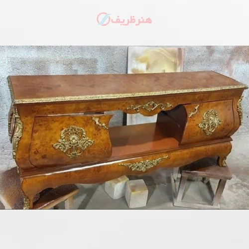 خرید، قیمت و مشخصات میز تلویزیون معرق کاری شده جنس بدنه مازول و رنگ چند لایه درجه یک با ضمانت - هنرظریف