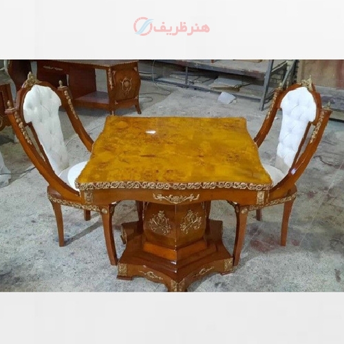 خرید، قیمت و مشخصات میز ناهار خوری 2 نفره معرق کاری شده کار شده با چوب روس و رنگ درجه یک - هنرظریف