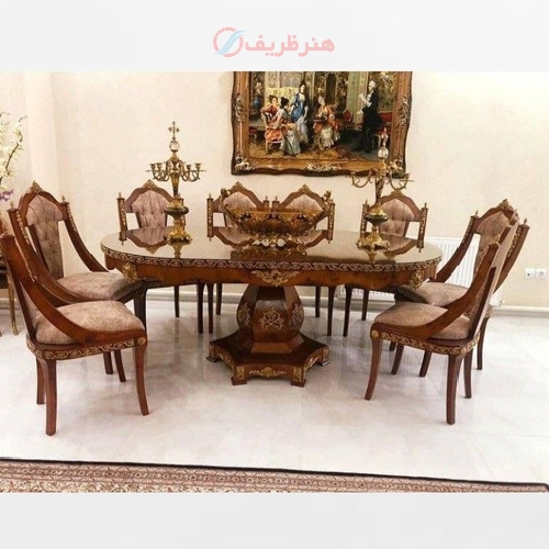 خرید، قیمت و مشخصات میز ناهار خوری 8 نفره و معرق کاری شده طراحی شیک و آنتیک دارای ضمانت - هنرظریف
