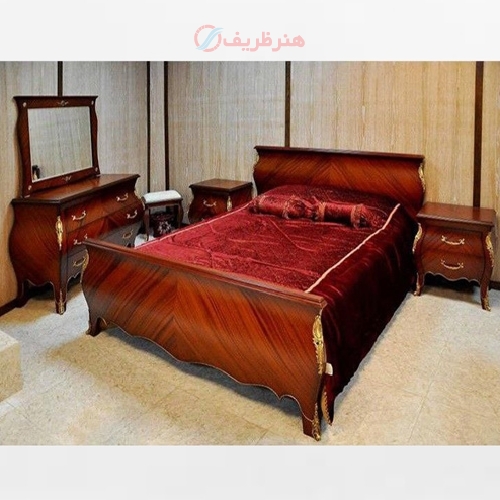 خرید، قیمت و مشخصات سرویس خواب و آینه کنسول معرق کاری، رنگ چند لایه پولیش شده طراحی آنتیک و شیک - هنرظریف