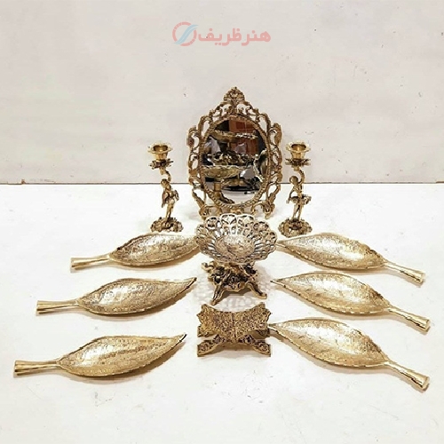 خرید، هفت سین برنزی طرح کاج آینه گرد بسیار درخشان و دلپسند، زیر قیمت بازار | هنرظریف