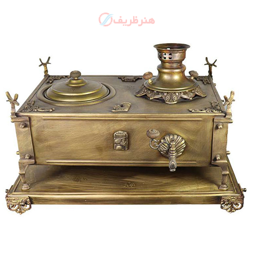 خرید، قیمت و مشخصات منقل سماوری زغالی برنجی سنگین وزن جدید با سینی _ هنرظریف