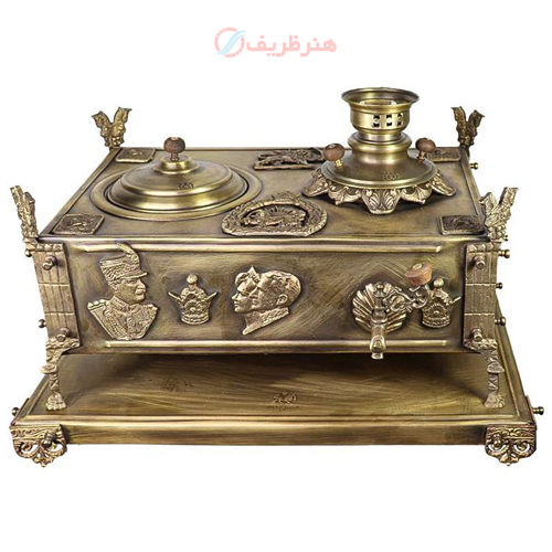 خرید، قیمت و مشخصات منقل سماوری زغالی برنجی ۴ نشان با سینی، بالاترین کیفیت _ هنرظریف