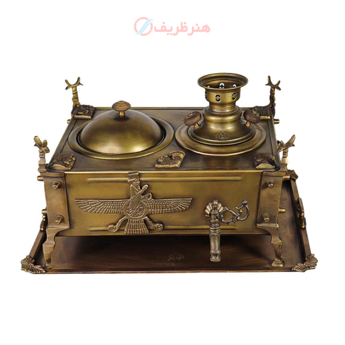 خرید، قیمت و مشخصات منقل سماوری زغالی برنجی کوچک جدید با سینی، بالاترین کیفیت _ هنرظریف