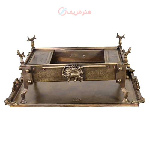 خرید، قیمت و مشخصات منقل زغالی برنجی مستطیل ۲.۵ جدید با سینی، سنگین وزن با بالاترین کیفیت _ هنرظریف