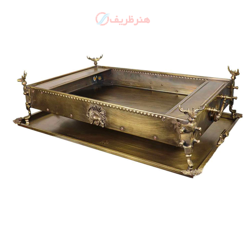 خرید، قیمت و مشخصات منقل ذغالی برنجی مستطیل ۵ گوزن با سینی با بالاترین کیفیت _ هنرظریف