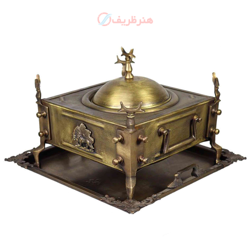 خرید، قیمت و مشخصات منقل زغالی برنجی مربع نقلی با سینی، سنگین وزن با بالاترین کیفیت _ هنرظریف
