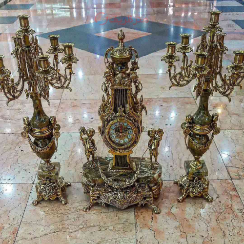 خرید، قیمت و مشخصات ساعت و شمعدان خروسی، تمام برنز با بالاترین کیفیت _ هنرظریف