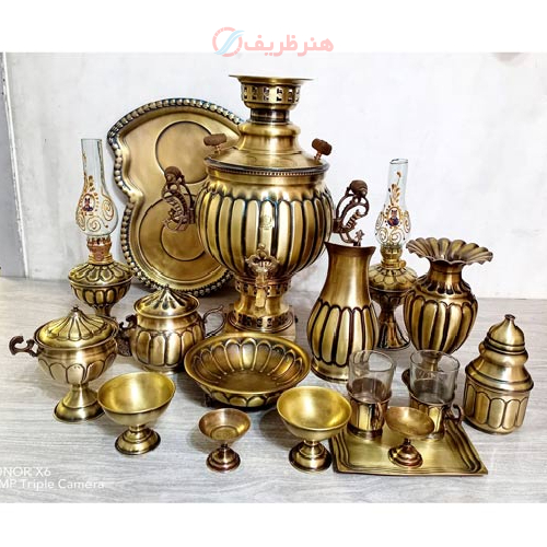 خرید، قیمت و مشخصات ست 16 پارچه بینظیر سماور ذغالی، دارای مهر روسی در درب ارزان و با کیفیت _ هنرظریف
