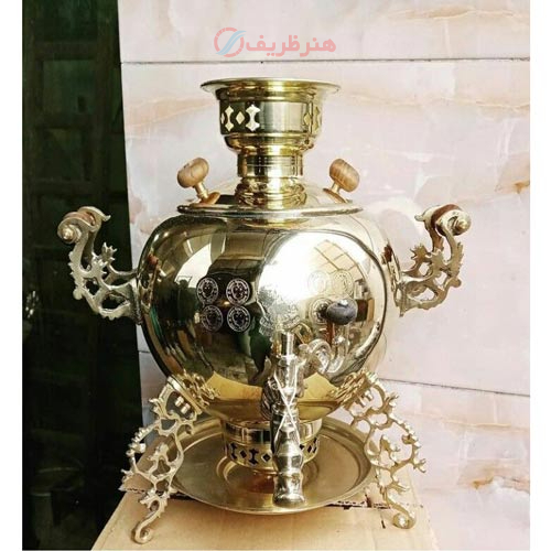 خرید، قیمت و مشخصات سماور سه پایه ذغالی برنجی، در 2 طرح ساده و پخدار آینه ای ارزان و با کیفیت _ هنرظریف