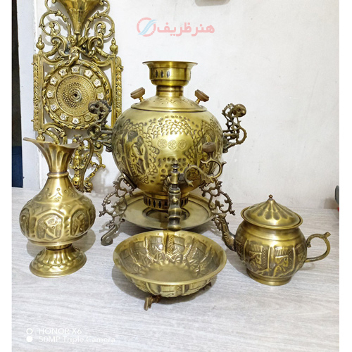خرید، قیمت و مشخصات سرویس سماور ذغالی طرح روس سماور 3 پایه 6 لیتر ورق ضخیم سنگین ارزان و با کیفیت _ هنرظریف