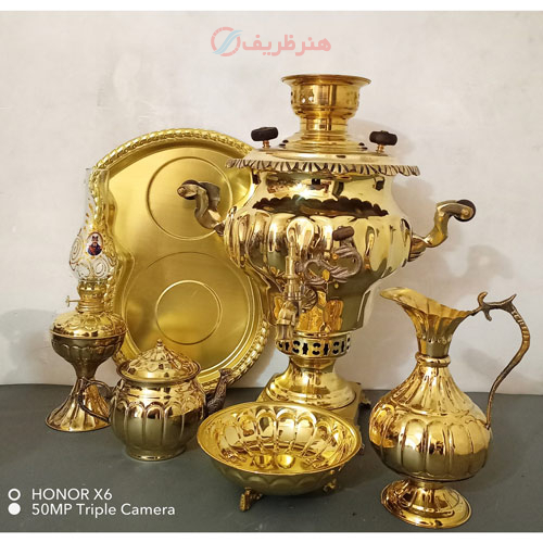خرید، قیمت و مشخصات ست 6 پارچه سماور ذغالی، هشتی لبه ریخته طرح سیری، فوق سنگین ورق ضخیم صادراتی ارزان و با کیفیت _ هنرظریف