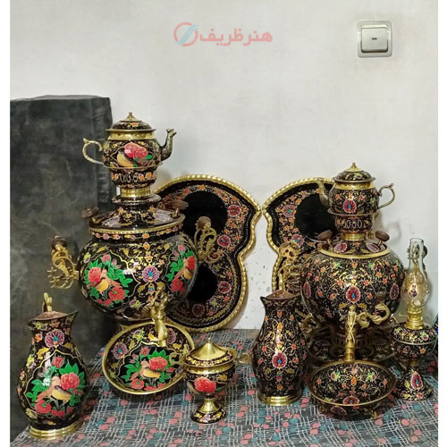 خرید، قیمت و مشخصات سرویس سماور زغالی برنجی میناکاری ارزان و با کیفیت _ هنرظریف