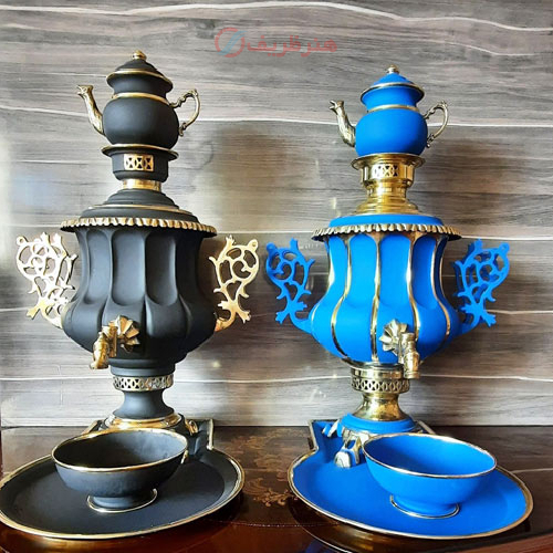 خرید، قیمت و مشخصات سرویس کامل سماور زغالی میناکاری 6 لیتری ارزان و با کیفیت _ هنرظریف