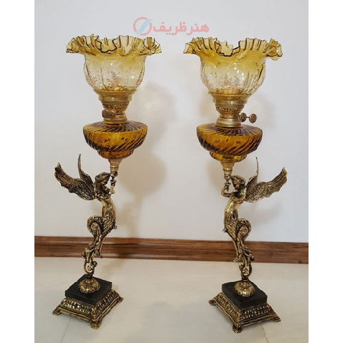 خرید، قیمت و مشخصات چراغ لب چین نفتی پایه مدل ملائکه برنزی، ارزان و با کیفیت _ هنرظریف