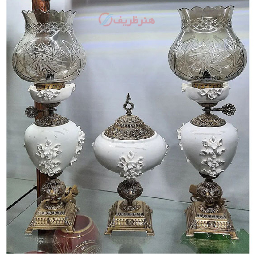 خرید، قیمت و مشخصات ست چراغ لامپا و جام سرامیکی گل برجسته، ارزان و با کیفیت _ هنرظریف