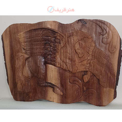 خرید، قیمت و مشخصات تابلو برجسته چوبی طرح اسب بالدار، ارزان و با کیفیت _ هنرظریف