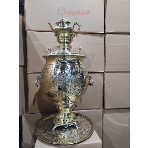 خرید، قیمت و مشخصات سماور گازی برنجی 25 لیتری، ورق ضخیم و سنگین وزن با بالاترین کیفیت _ هنرظریف