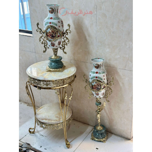 خرید میز تلفن و گلدان برنجی با رویه سنگ با بالاترین کیفیت ورنگ ثابت | هنرظریف