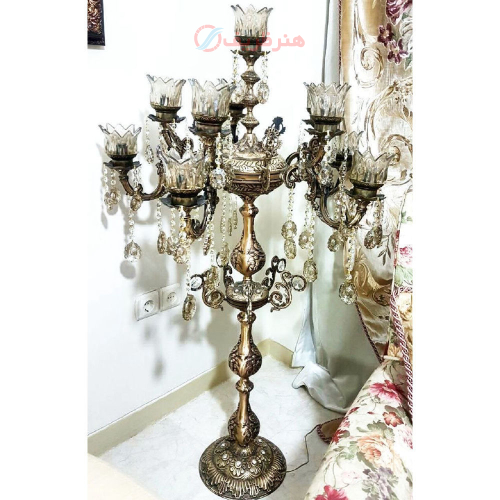خرید، قیمت و مشخصات آباژور کنار سالنی برنزی اصل، نه شاخه شیک و مدرن _ هنرظریف
