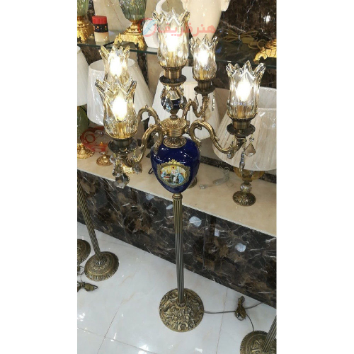 خرید، قیمت و مشخصات آباژور کنارسالنی برنزی، مدل پنج شاخه تک پایه؛ دست دوز _ هنرظریف