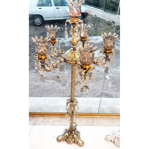 خرید، قیمت و مشخصات آباژور کنارسالنی برنزی، شش شاخه مدل خورشیدی؛ شیک و مدرن _ هنرظریف
