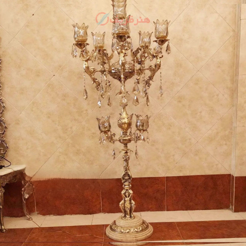 خرید، قیمت و مشخصات آباژور ایستاده برنزی، نه شاخه مدل پایه گرد؛ شیک و مدرن _ هنرظریف