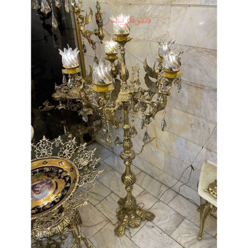 خرید، قیمت و مشخصات آباژور ایستاده برنزی، شش شاخه مدل خورشیدی؛ شیک و مدرن _ هنرظریف
