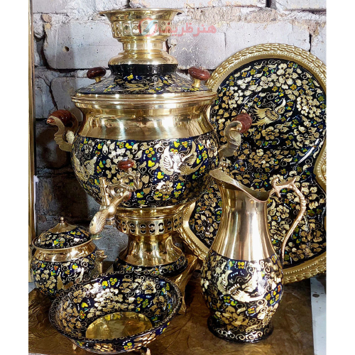خرید سرویس سماور شش لیتری برنجی الماس تراش و پرداز اصفهان | هنرظریف