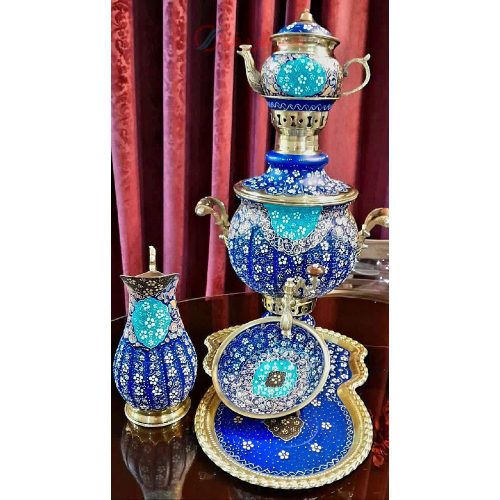 خرید سرویس سماور برنجی ۴ لیتری تذهیب نانو اصفهان | هنرظریف