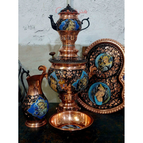 سماور ۴ لیتری مسی الماس تراش و مینیاتور نانو