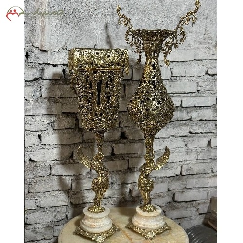 خرید آنلاین، سرویس گلدان برنزی ایستاده با سطل زباله و پایه های سنگی طرح فرشته با طراحی شکیل و متفاوت، با قیمت عالی | هنرظریف
